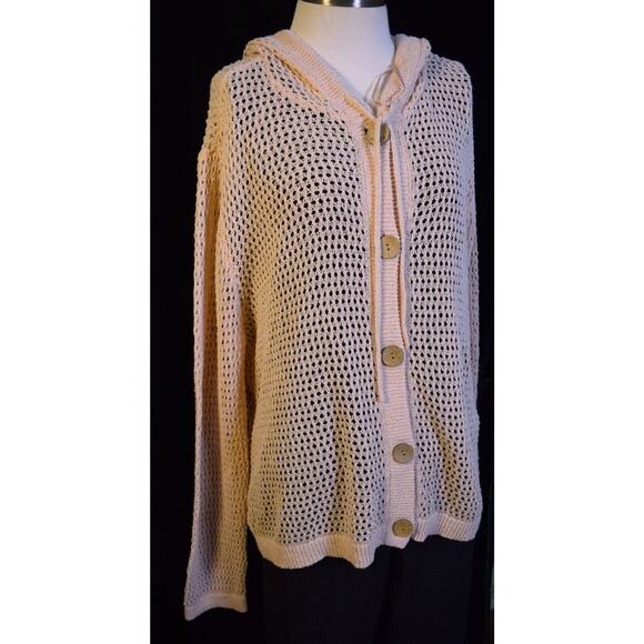NWT New W/Tag CHARLIE B Pearl Picot Knit Hooded Cardigan Sweater Buttons Size XL - Picture 3 of 9